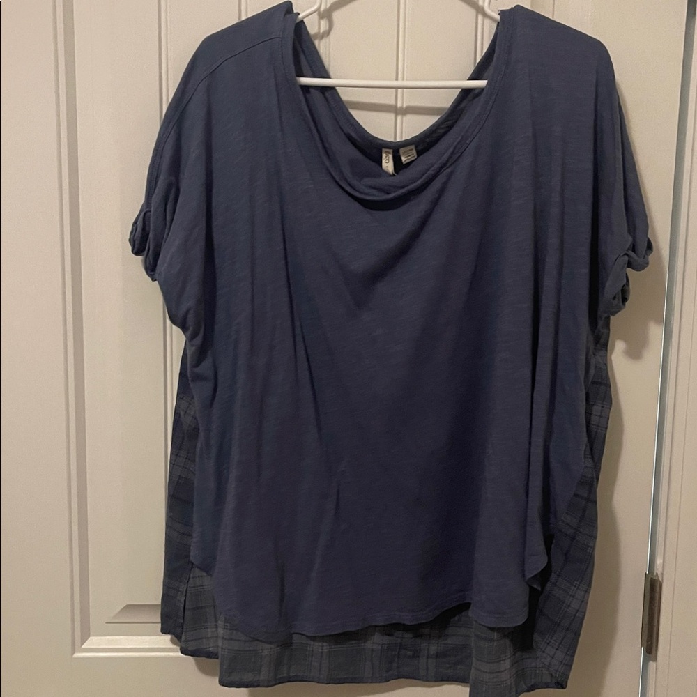 Cato Slate Blue Top with plaid back everyday wear‎ size 22